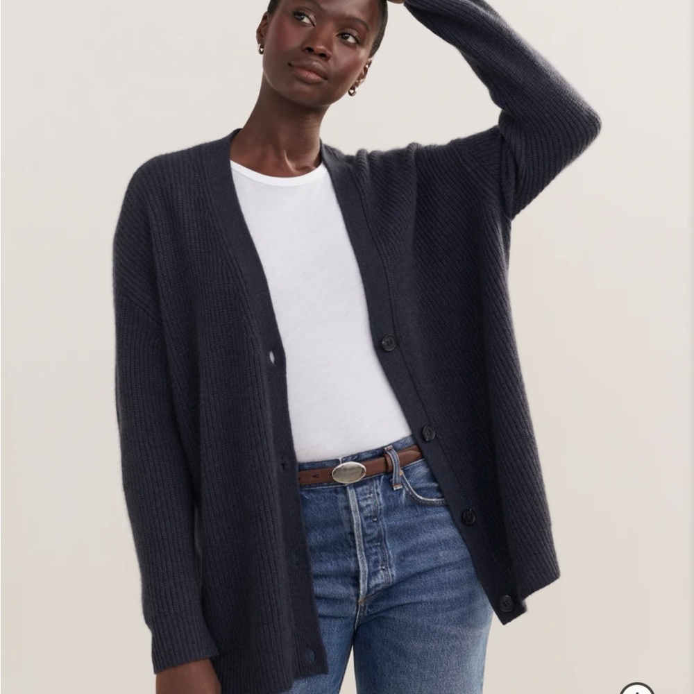 Jenni Kayne Navy Ribbed Button-Front Cardigan